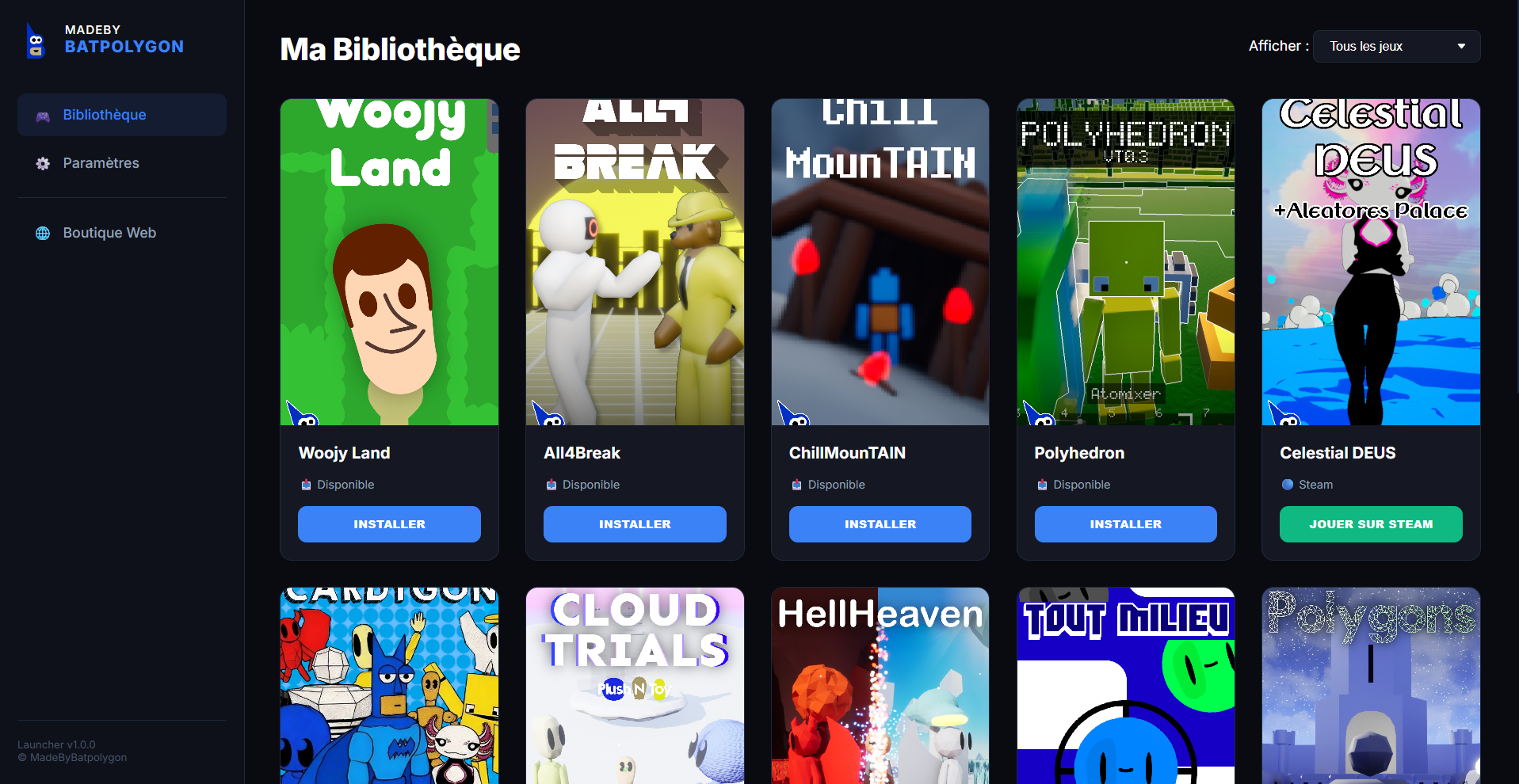 Capture d'écran du MadeByBatpolygon Launcher